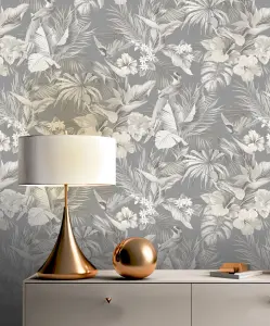 Vasari Paradise Birds Grey Wallpaper