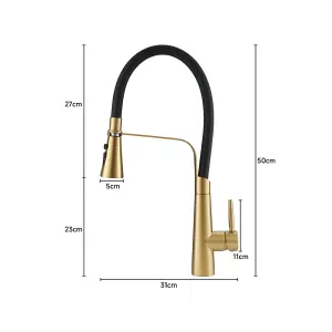 Stainless Steel Kitchen Tap Flexible Silicone Pull-Down Kitchen Faucet in Gold and Black