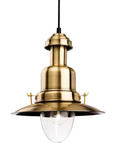 Luminosa Classic 1 Light Dome Ceiling Pendant Antique Brass, Clear Glass, E27