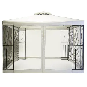 Charles Bentley 3m x 3m Steel Art Cream Gazebo Party Tent With Fly Screen