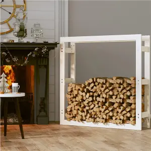 Berkfield Firewood Rack White 100x25x100 cm Solid Wood Pine