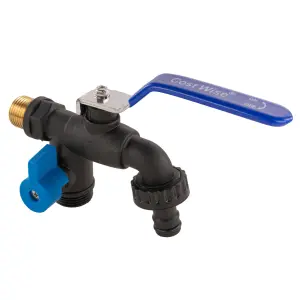 Garden Watering 1/2" bsp Outdoor Double Outlet PVC Lever tap with Brass Thread