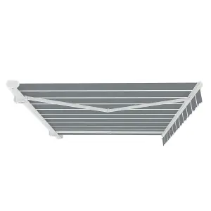 Primrose Awnings 3.0m x 2.5m Retractable Electric Full Cassette Pin Striped Grey Awning Outdoor Patio Canopy