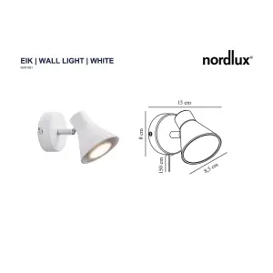 Nordlux Eik Indoor Living Dining Metal Wall/Ceiling Light in White (Diam) 15cm