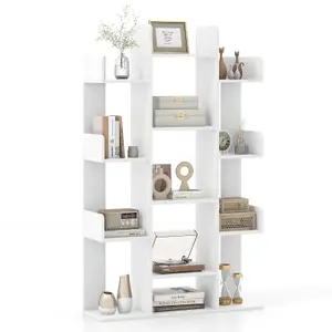 Costway Tree Bookshelf Display Cube Shelf Corner 13-Shelf Industrial Bookcase