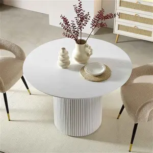 Maru Round Oak Pedestal Dining Table, Washed White Modern Wooden - Daals - Dining Tables