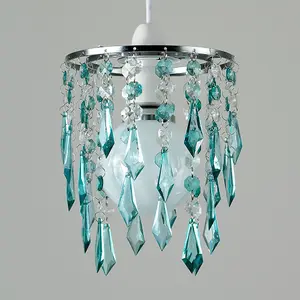 ValueLights Ceiling Pendant Light Shade With Teal And Clear Acrylic Jewel Effect Droplets