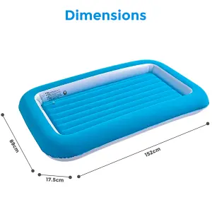 Kids Single Inflatable Airbed with Raised Edge  Flocked Design for Home & Camping Blue