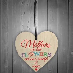 Red Ocean Mothers Are Like Flowers Wooden Hanging Heart Plaque