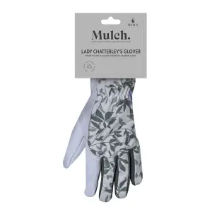 Mulch Leather Gardening Gloves Lavender & Green Leaf Design Spandex Stretch Medium Size 8 - 1 Pair