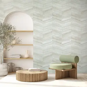 Galerie Salt Vetro Sage Glass Beads Chevron Design Wallpaper Roll