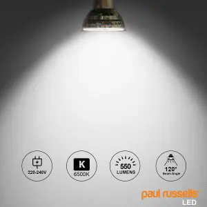 paul russells LED GU10 Light Bulb, 4.9W 550 Lumens, 40w Equivalent, 6500K Day Light, Ceiling Spotlights, Pack of 6