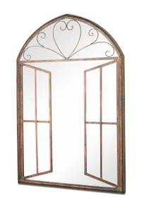 MirrorOutlet The Kirkby Rustic Metal Arched Shaped Decorative Window Effect Wall Mirror 92CM X 61CM