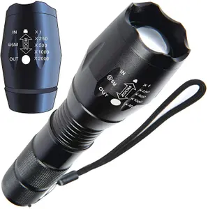 Cree Aluminium Torch - Battery Powered Super Bright Waterproof LED Flashlight with Variable Zoom up to 2000x & 5 Lighting Modes