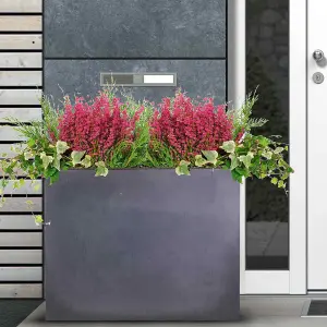 Set of 2 IDEALIST 60cm Garden Trough, Dark Grey Reinforced Stone Rectangular Planter, Outdoor Large Plant Pots L60 W30 H50 cm, 91L