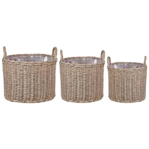 Set of 3 Plant Pots PENDULA PE Rattan Natural