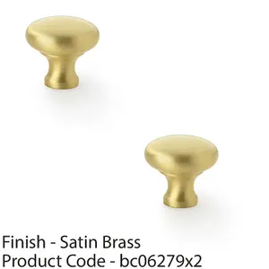 2 PACK - Victorian Round Door Knob - Satin Brass 32mm - Kitchen Cabinet Pull Handle