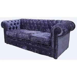 Chesterfield Handmade 3 Seater Sofa Settee Modena Lilac Purple Velvet Fabric In Classic Style