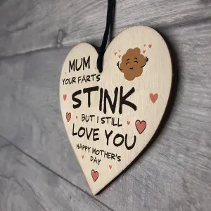 Funny Mothers Day Gift Wood Heart FART Gift For Mum From Daughter Son Rude Joke Gift