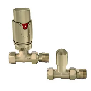 Pair of Straight Gold Thermostatic Radiator Valves