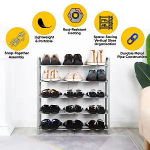 5 Tier Shoe Rack Storage Organiser Lightweight Space Saving Metal Shelves