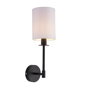 Luminosa Avellino Wall Lamp with Shade Matt Black, Vintage White Fabric