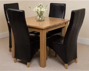 Oslo 90 x 90 cm Oak Small Dining Table and 4 Chairs Dining Set with Lola Black Leather Chairs