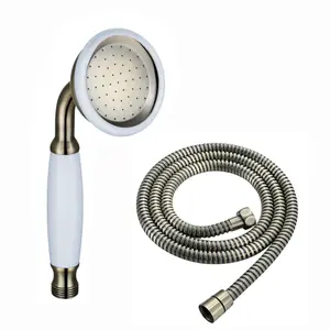 ENKI Traditional Antique Brass Victorian Brass & Ceramic Handheld Shower Head & Hose Kit EH025