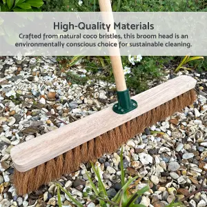 24-Inch Wide Coco Broom with Wooden Handle - Soft Bristle Indoor Sweeping Broom for Home, Kitchen, Hardwood Floors