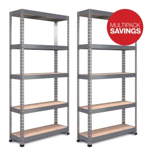 RB BOSS Garage Shelving Unit FastLok 5 Shelf MDF Galvanised Steel (H)1800mm (W)900mm (D)450mm, Pack of 2