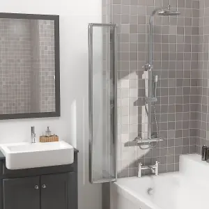 Rinse 850x1400mm Bathroom 4 Folding Panel Bath Shower Screen 4mm Self Clear Glass Pivot Door Reversible Chrome