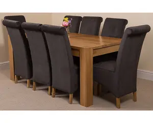 Kuba 180 x 90 cm Chunky Oak Dining Table and 8 Chairs Dining Set with Montana Black Fabric Chairs