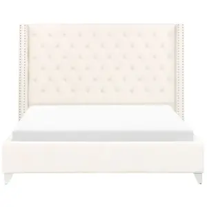 Velvet EU King Size Bed Off-White LUBBON