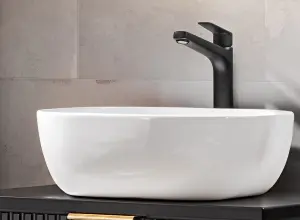 Bathroom Countertop Basin Oval Sit On Sink 455mm 45.5cm White Ceramic Hapi