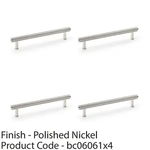 4 PACK - Reeded T Bar Pull Handle - Polished Nickel 160mm Centre SOLID BRASS Drawer Lined