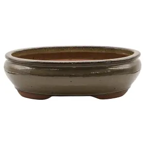 37cm Glazed Bonsai Pot - Oval - 37cm x 29cm x 10cm - Green