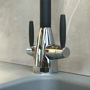 Liquida LC02GM Swan Neck Twin Lever Chrome & Gun Metal Kitchen Mixer Tap