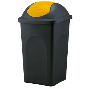 Home Centre Swing Lid Top Plastic Waste Bin 60 Litre Yellow-Black