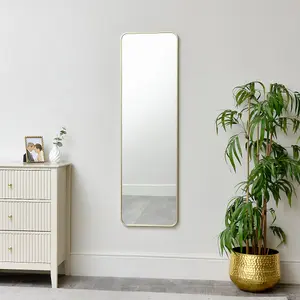 Melody Maison Tall Gold Curved Framed Wall / Leaner Mirror 135cm x 40cm