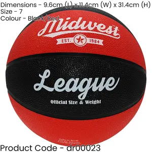 Size 7 Red & Black League Basketball Ball - High Grip Rubber Durable Outdoor