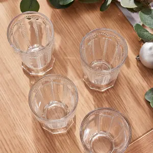 Set of 2 Vintage Luxury Clear Embossed Drinking Tall Tumbler Glasses 340ml