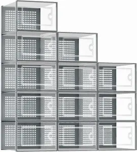 12 X Shoe Storage Boxes - Clear Transparent Shoe Organizer - For Effortless Stacking - With Rear Ventilation Holes