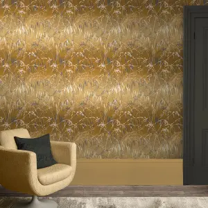 Clarissa Hulse Meadow Grass Yellow Ochre & Gold effect Smooth Wallpaper