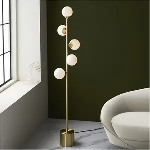 1515mm Floor Lamp - Satin brass plate & gloss white glass - Standing LED Light Base & Shade