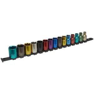 15 PACK Multi Colour Socket Set 1/2" Metric Square Drive - 6 Pt WallDrive Torque