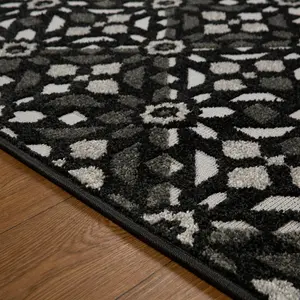 Charcoal Outdoor Rug, Geometric Stain-Resistant Rug For Patio Decks Garden, 6.3mm Modern Outdoor Area Rug-200cm X 285cm