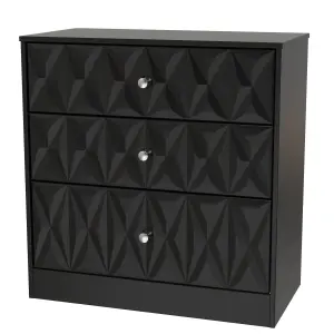 San Jose Ready assembled Black 3 Drawer Chest (H)791mm (W)766mm (D)395mm