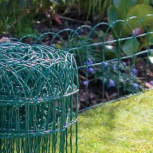 Garden Border Wire Fence PVC Green Steel Lawn Decorative Edging Fencing (H)250mm