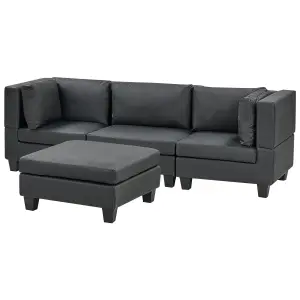 3-Seater Modular Faux Leather Sofa with Ottoman Black UNSTAD