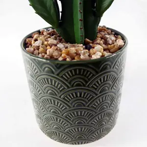 23cm Artificial Cactus with Green Ceramic Planter